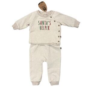 NWT Rabbit + Bear Ivory "Santa's Helper" Christmas Outfit - SIZE 3-6M